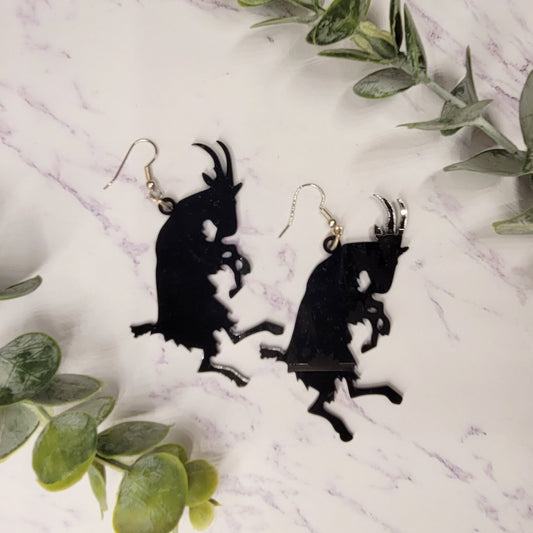 Black Acrylic Dancing Goat Earrings - Goat Jewelry - Black William Earrings - Pagan Jewelry