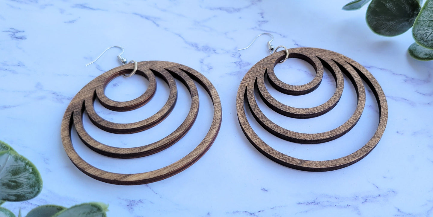 Over Sized Concentric Circles Wooden Hoop Earrings - Minimalist Hoops - Dangle Hoop Earrings - Wooden Earrings - Big O Earrings - Wood Hoops