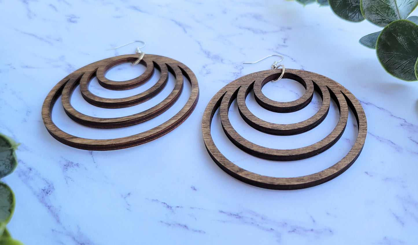 Over Sized Concentric Circles Wooden Hoop Earrings - Minimalist Hoops - Dangle Hoop Earrings - Wooden Earrings - Big O Earrings - Wood Hoops