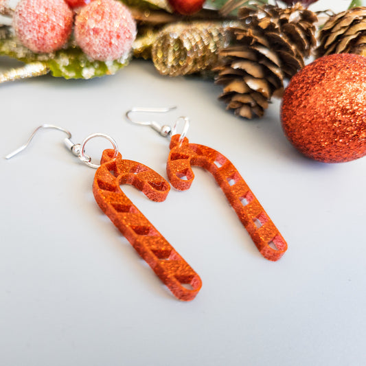 Candy Cane Dangle Earrings - Christmas Holiday Earrings - Christmas Glitter Earrings - Red Acrylic Christmas Earrings - Holiday Jewelry
