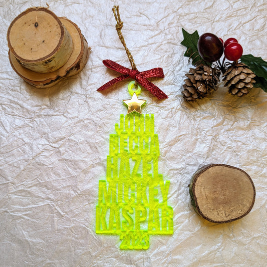 Custom Family Names Christmas Tree Ornament - Stacked Names Ornament - 2023 Gift Ornament - Blacklight Ornament - Pet Names Ornament