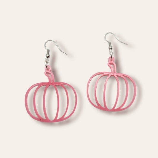 Cute Pink Pumpkin Dangle Earrings - Halloween Jewelry - Halloween Earrings - Fall Autumn Jewelry - Acrylic Earrings