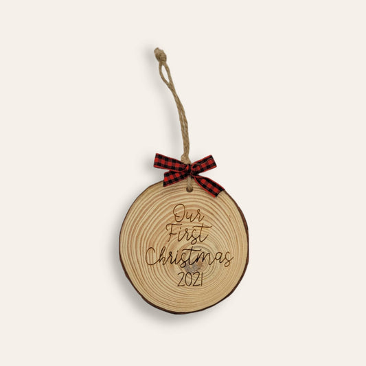 Wood Slice Our First Christmas Ornament - 2021 Ornament - Couples Ornaments - Marriage Ornaments