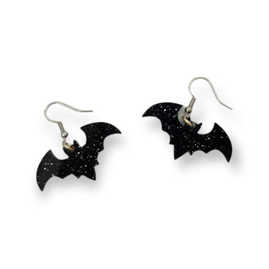 Black Glitter Acrylic Bat Earrings - Halloween Candy Earrings - Fall Jewelry - Fall Earrings - Halloween Jewelry