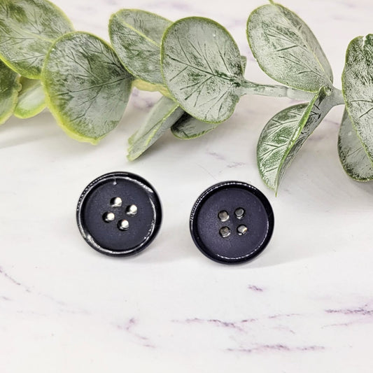 Navy Blue Button Post Earrings - Button Earrings - Mommy and Me Button Stud Earrings