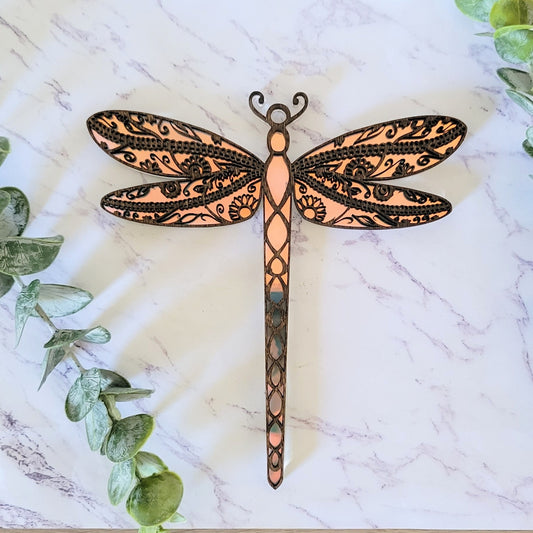 Iridescent Floral Dragonfly Suncatcher - Crystal Acrylic Suncatcher - Witchy Floral Dragonfly Decor - Window Light Sun Catcher