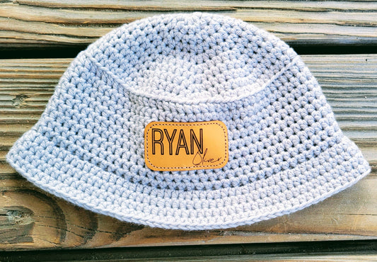 Baby Kids Cotton Custom Name Patch Bucket Hat - Leather Name Patch - Kids Engraved Name Cotton Hat - Sun Hat- Spring Summer Hemp Hat Bucket