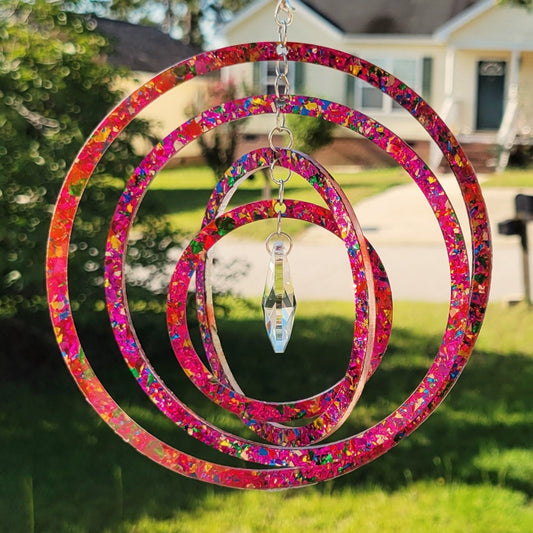 Pink Multicolor Glitter Sparkle Circle Suncatcher - Geometric Crystal Suncatcher - Spinning Suncatcher- Suncatcher Gift -Acrylic Suncatcher