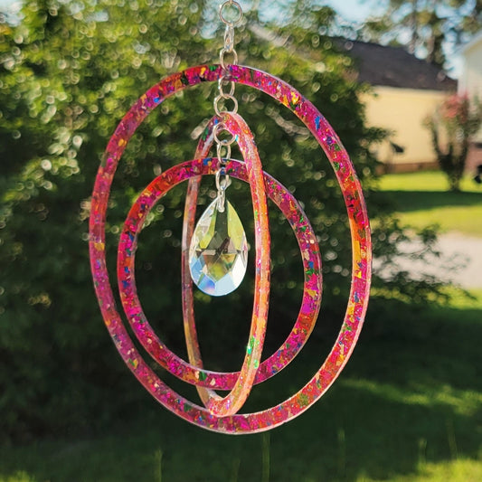Pink Multicolor Glitter Sparkle Circle Suncatcher - Geometric Crystal Suncatcher - Spinning Suncatcher- Suncatcher Gift -Acrylic Suncatcher
