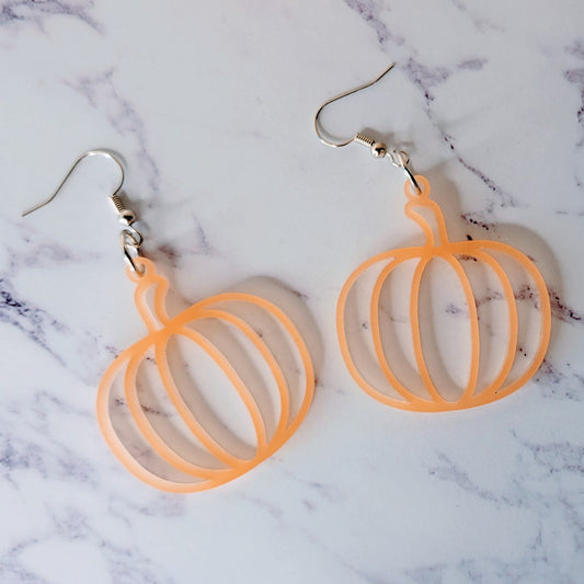 Cute Peach Pumpkin Dangle Earrings - Halloween Jewelry - Halloween Earrings - Fall Autumn Jewelry - Acrylic Earrings