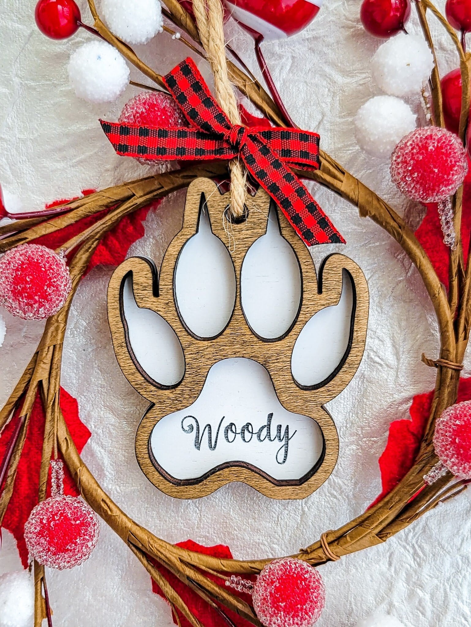 Personalized Pet Cat Name Christmas Ornament - Dog Cat Monogram Name Ornament  - Cat Paw Memory Commemorative Ornament - Wooden Ornament