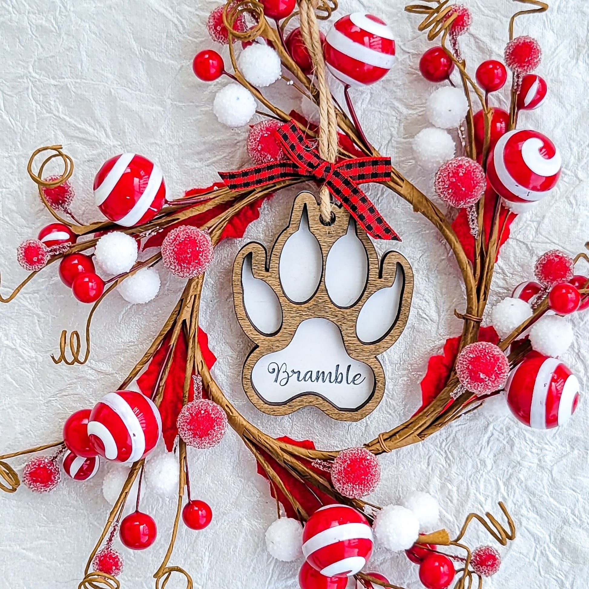 Personalized Pet Cat Name Christmas Ornament - Dog Cat Monogram Name Ornament  - Cat Paw Memory Commemorative Ornament - Wooden Ornament
