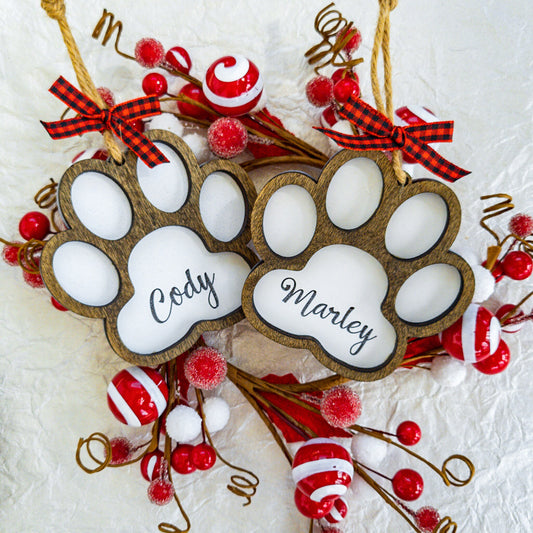 Personalized Pet Name Dog Paw Christmas Ornament - Dog Monogram Name Ornament  - 2021 Dog Memory Commemorative Ornament - Wooden Ornament