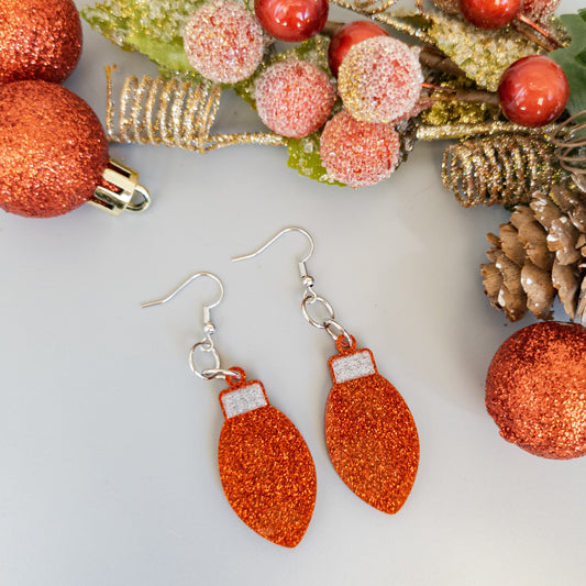 Christmas Light Dangle Earrings - Christmas Bulb Earrings - Christmas Glitter Earrings - Red Acrylic Christmas Earrings - Holiday Jewelry