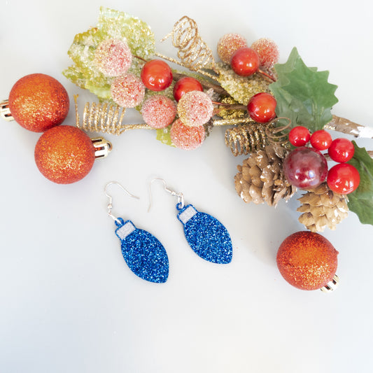 Christmas Light Dangle Earrings - Christmas Bulb Earrings - Christmas Glitter Earrings - Blue Acrylic Christmas Earrings - Holiday Jewelry
