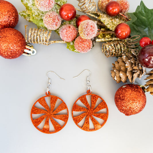 Candy Peppermint Dangle Earrings - Christmas Holiday Earrings - Christmas Glitter Earrings - Red Christmas Earrings - Holiday Jewelry