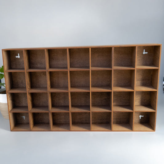 28 Compartment Wooden Display Shelf - Trinket Shelf - Curio Cabinet- Knick Knack Collection Display - Printer Tray -Figure Organizer Display