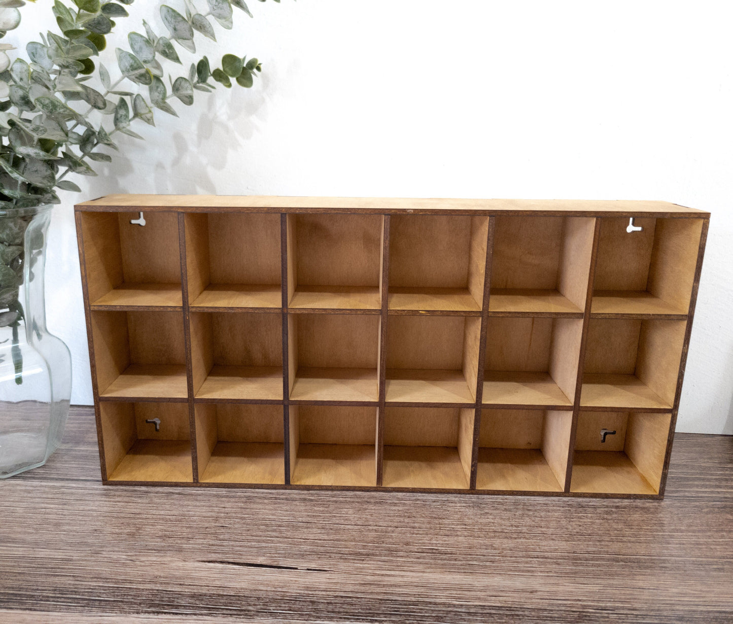 18 Compartment Wooden Display Shelf - Trinket Shelf - Curio Cabinet- Knick Knack Collection Display - Printer Tray -Figure Organizer Display