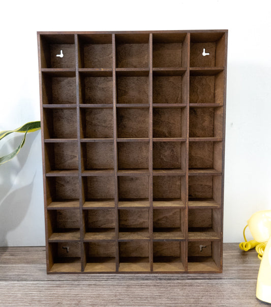 35 Compartment Wooden Display Shelf- Trinket ShelfCurio Cabinet- Knick Knack Collection Display - Printer Tray -Figure Organizer Display