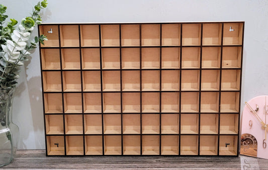 60 Compartment Wooden Display Shelf - Trinket Shelf - Curio Cabinet- Knick Knack Collection Display - Printer Tray -Figure Organizer Display