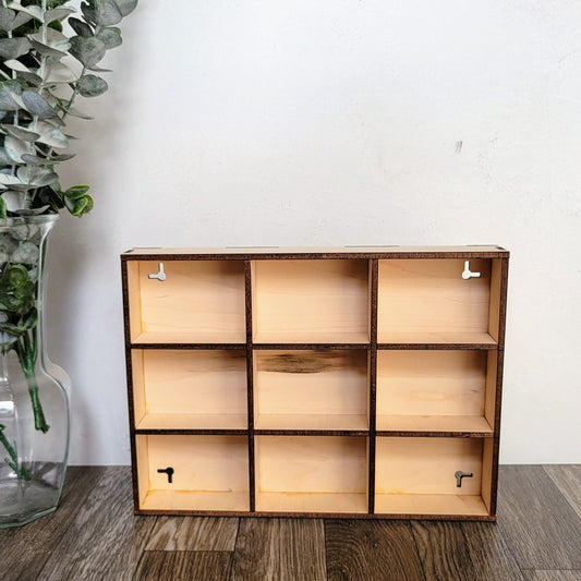 9 Compartment Wooden Display Shelf - Trinket Shelf - Curio Cabinet- Knick Knack Collection Display - Printer Tray -Figure Organizer Display