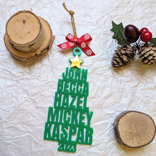 Custom Family Names Christmas Tree Ornament - Stacked Names Ornament - 2023 Gift Ornament - Blacklight Ornament - Pet Names Ornament