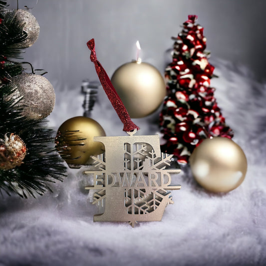Wooden Monogram Christmas Ornament - Custom Name Ornament - Split Monogram Name Ornament - Personalized Ornament