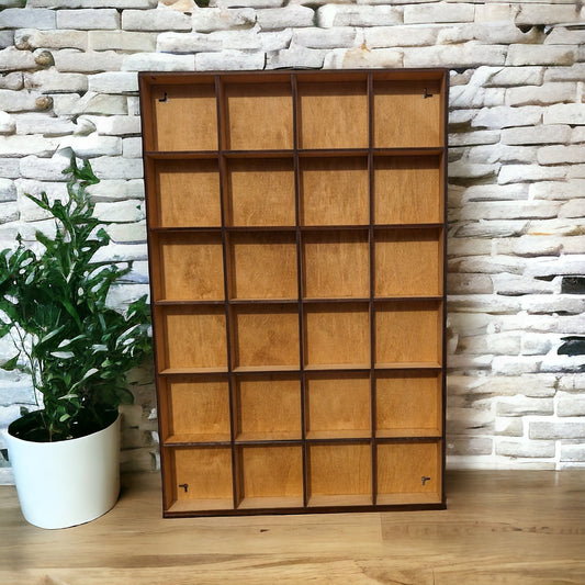 24 Compartment Wooden Display Shelf - Trinket Shelf - Curio Cabinet- Knick Knack Collection Display - Printer Tray -Figure Organizer Display