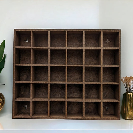 30 Compartment Wooden Display Shelf - Trinket Shelf - Curio Cabinet- Knick Knack Collection Display - Printer Tray -Figure Organizer Display