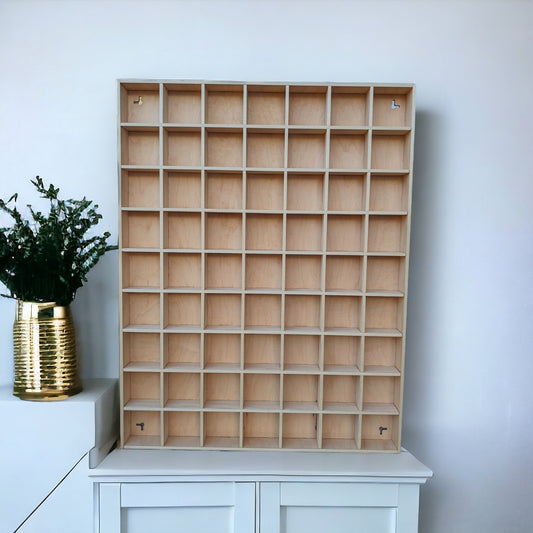 63 Compartment Wooden Display Shelf - Trinket Shelf - Curio Cabinet- Knick Knack Collection Display - Printer Tray -Figure Organizer Display