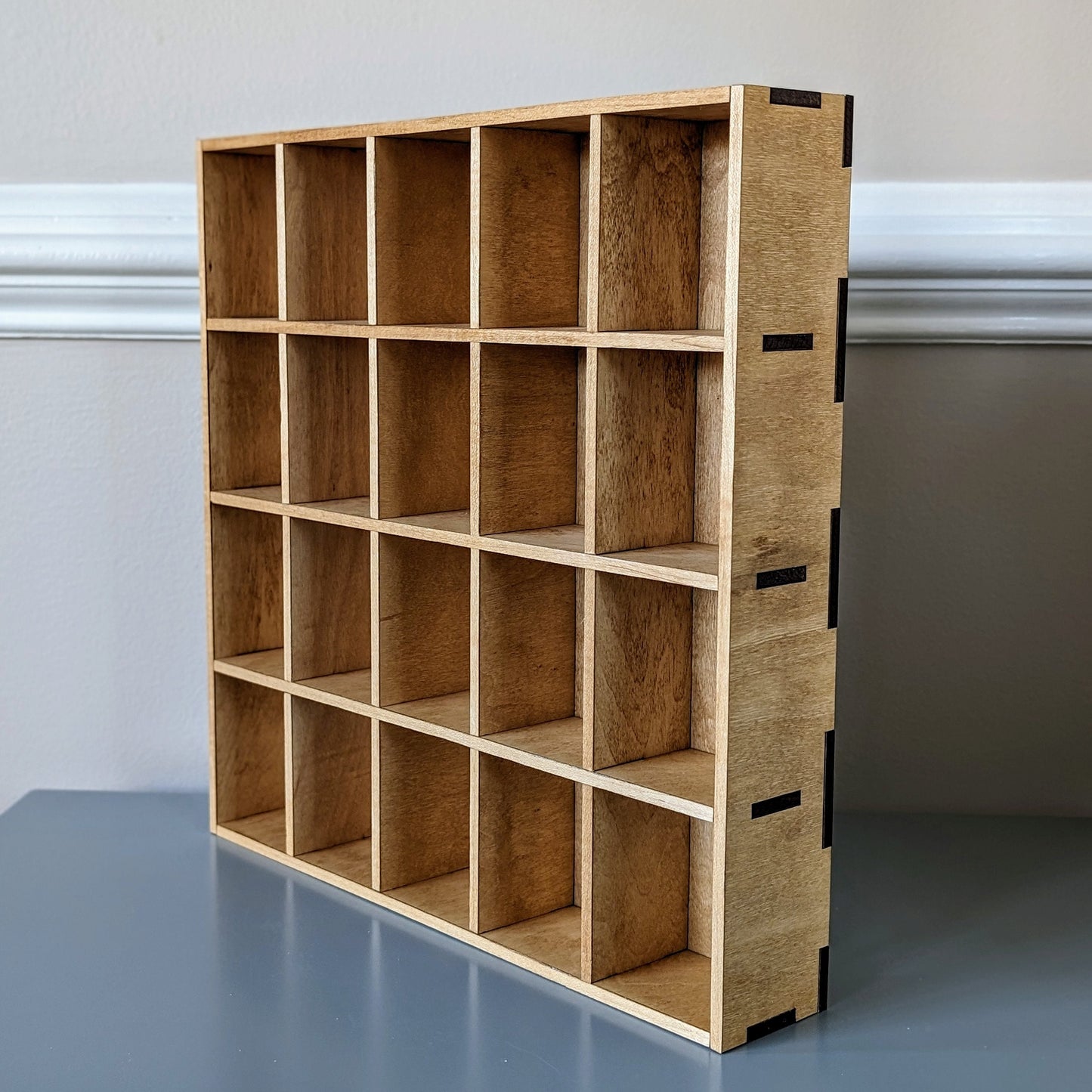 20 Compartment Wooden Display Shelf - Trinket Shelf - Curio Cabinet- Knick Knack Collection Display - Printer Tray -Figure Organizer Display
